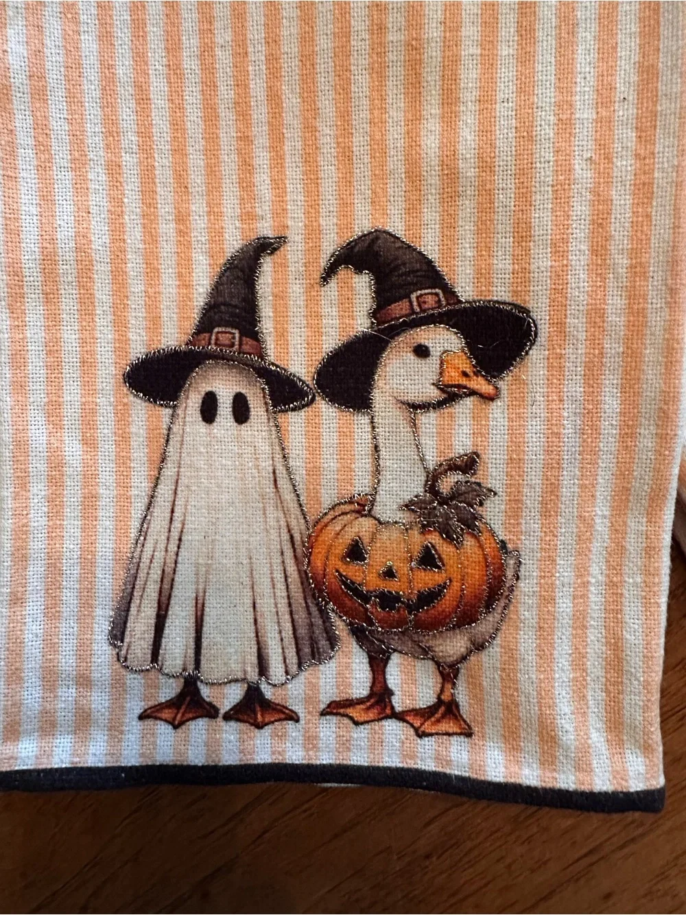 Halloween Kitchen Towels Set of 2 Ghost Pumpkins Striped Orange Black